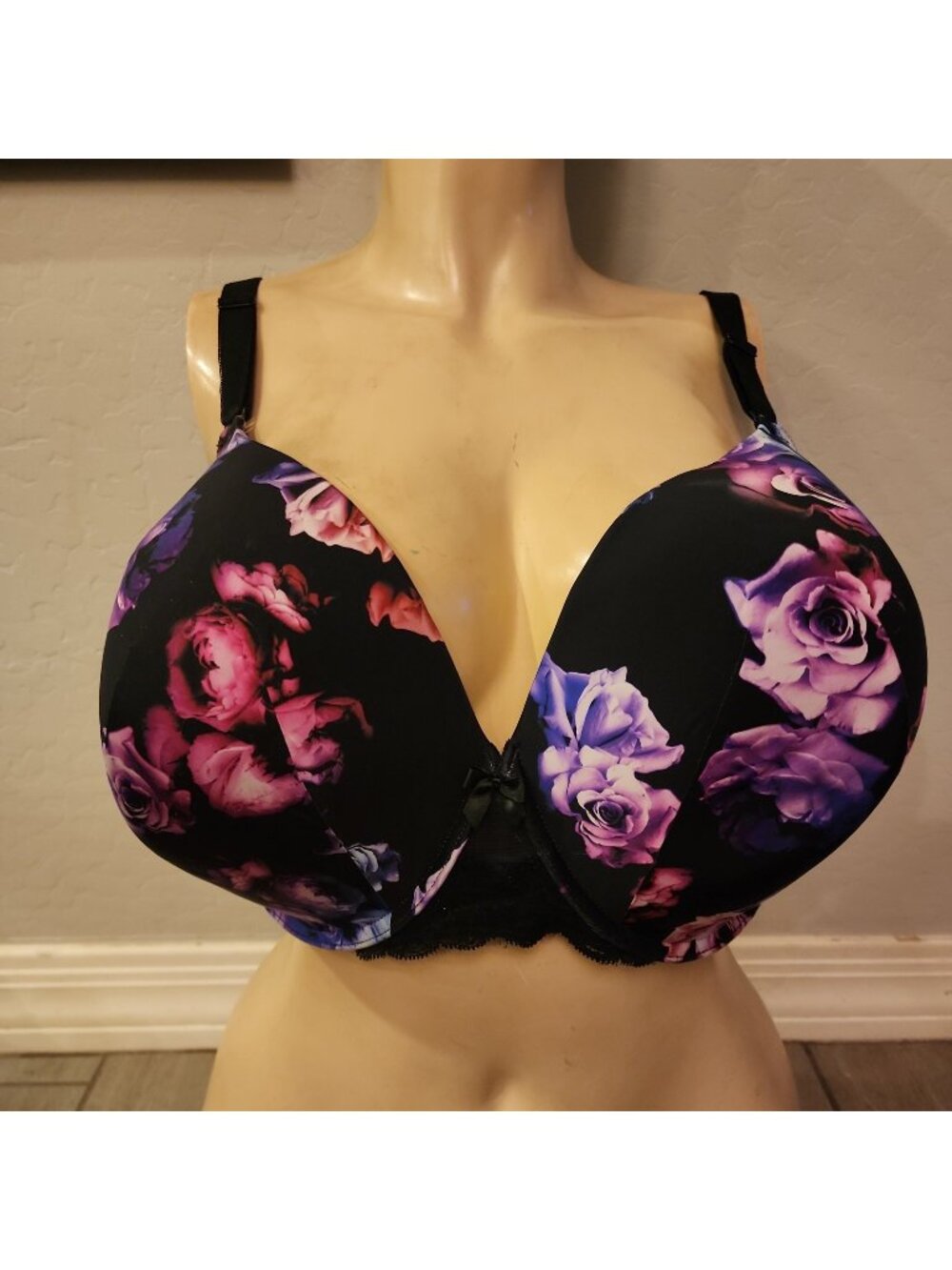 Torrid Boost Bra 46DDD Black Floral Lined Padded Underwire